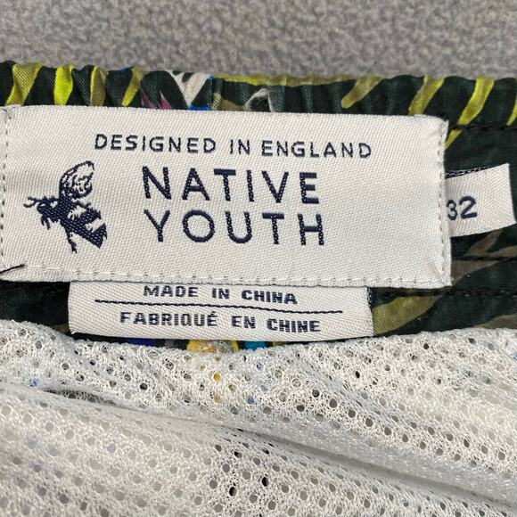 Native Youth Swim Trunks Shorts Mens 32 Blue Tropical Macaw Parrot Bird Pockets - Picture 12 of 14